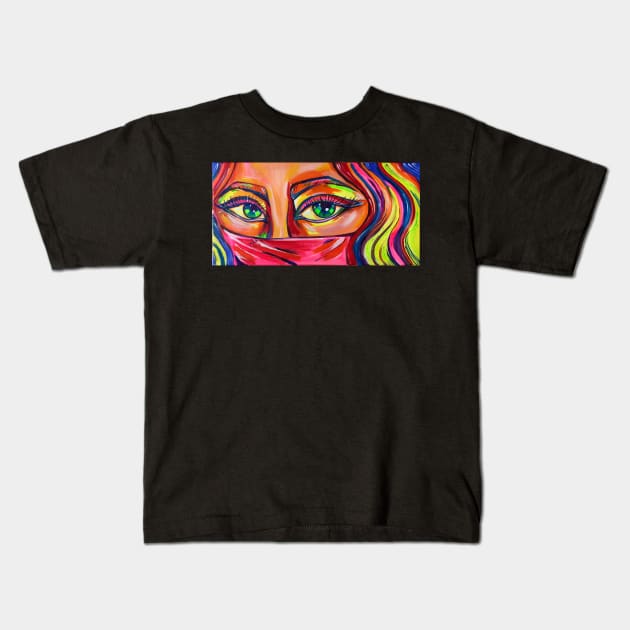 Colorful woman eyes painting Kids T-Shirt by Karroart